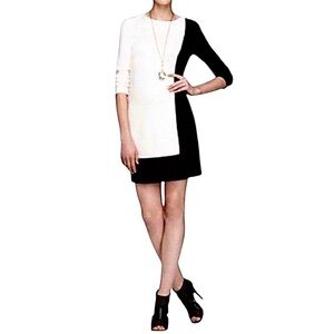 Trina Turk Long Sleeve Mini Dress Black and White Color Block